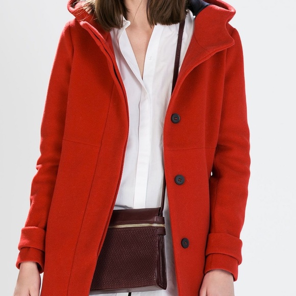ZARA Basic Red Wool Duffle Hooded Coat_size XS - Picture 2 of 9